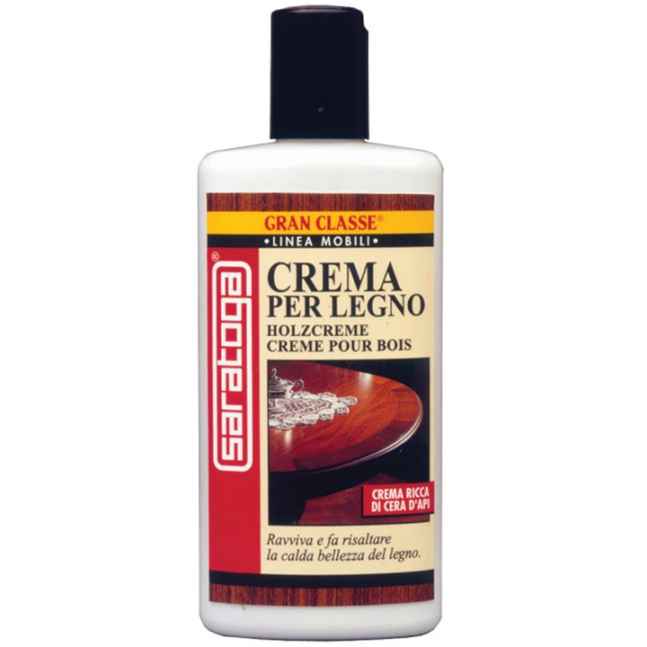 Crema hranitoare, bogata in ceara de albine, pentru curatare in profunzime si lustruire mobila si obiecte din lemn, Saratoga - 250GR