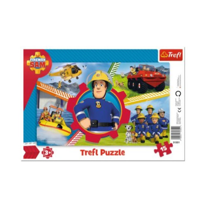 Пъзел в рамка Trefl от 15 части - Денят на пожарникаря Сам