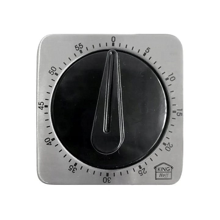 Кухненски таймер, магнитен, 68x44 мм, 60 минути, сив, неръждаема стомана, Kinghoff