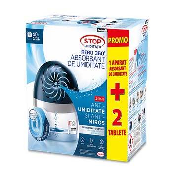 Pachet promo Absorbant umiditate Ceresit Aero 360, aparat & 2 tablete x 450 g Pachet promo Absorbant umiditate Ceresit Aero 360, aparat & 2 tablete x 450 g