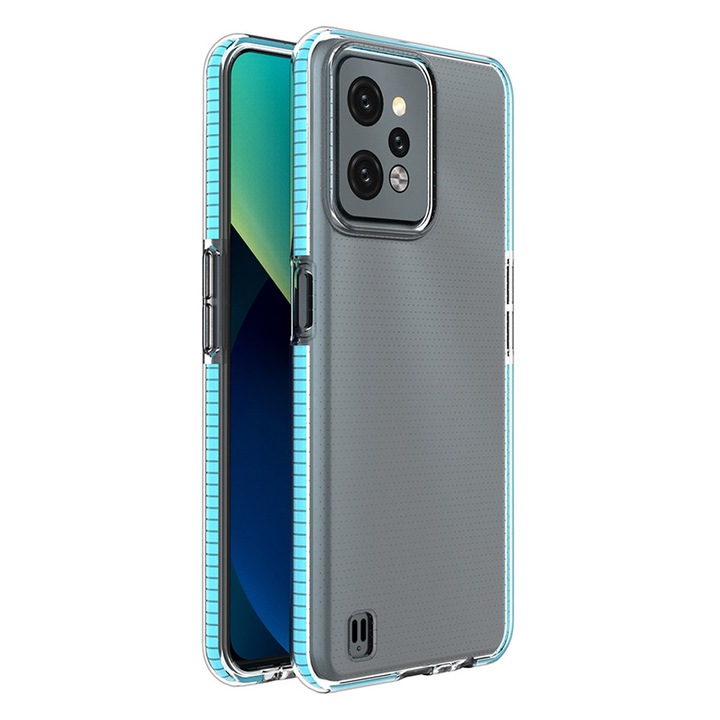 Калъф Spring, За Realme C31, Прозрачен със светлосини ръбове