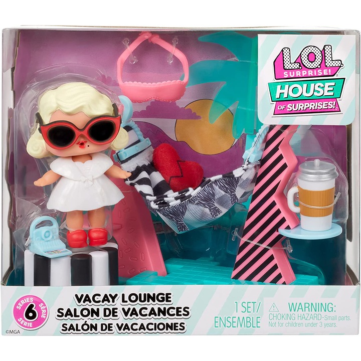 Papusa LOL Surprise! Vacay lounge cu accesorii pentru vacanta, 17 x 10 x 15 cm