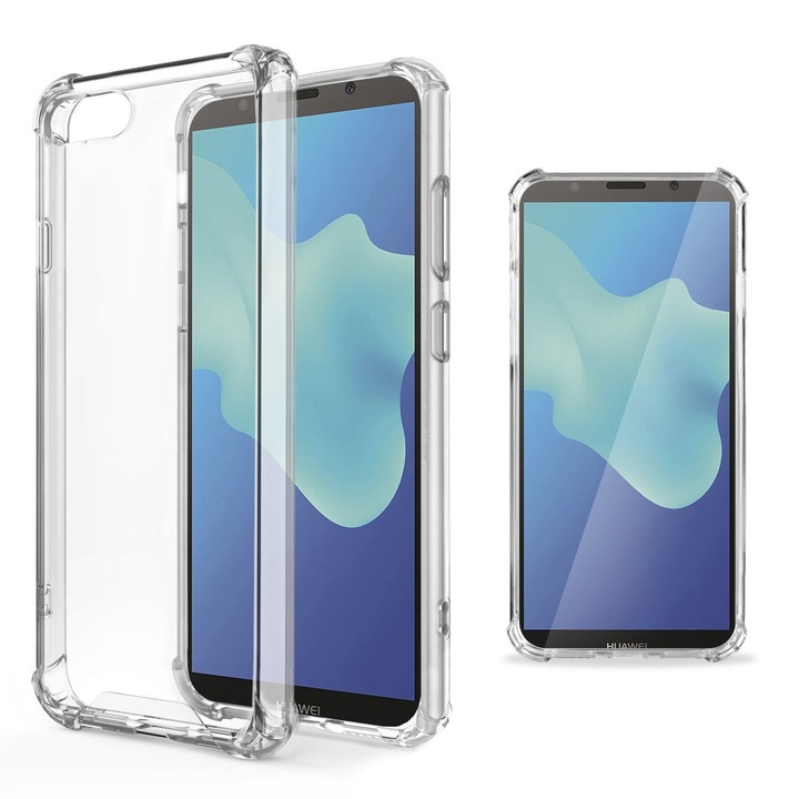 Ütésálló tok, Moozy, Huawei Y5 / Y5 Prime (2018) számára, átlátszó, szilikon