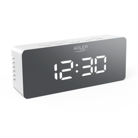Ceas cu alarma digital Adler AD 1189 W, Efect oglinda, Temperatura camerei, LED, Alb