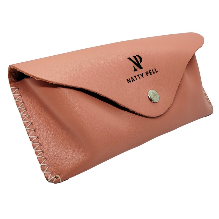 Toc de ochelari soare sau vedere, cu capsa din piele naturala, Roz