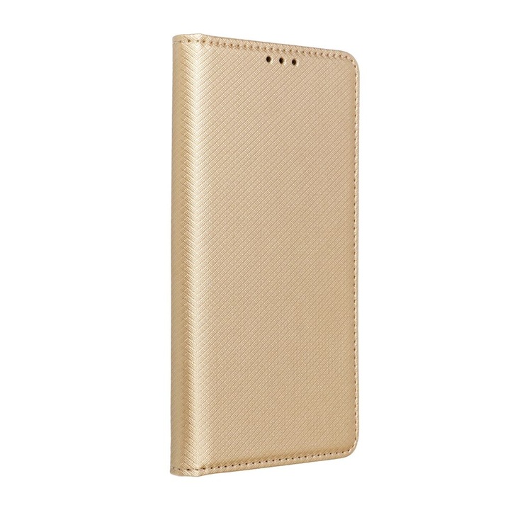 Husa tip carte, compatibila cu Samsung Galaxy A14 4G / A14 5G, model Smart Case Book, material textil, inchidere magnetica, auriu