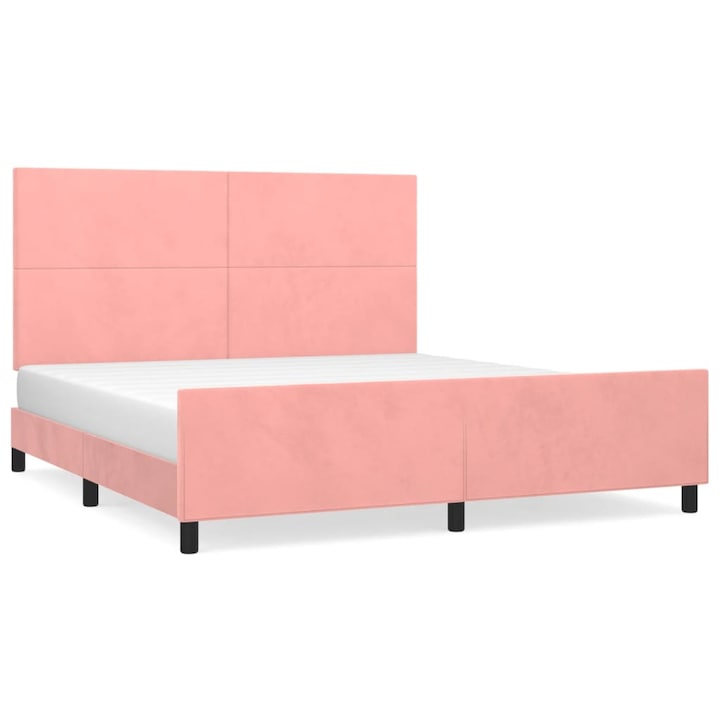 Tablie Pat Roz Cadru de pat cu tablie vidaXL, roz, 160x200 cm, catifea, 32.25 kg ...