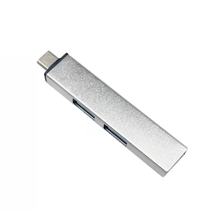 Hub USB 3.0 Type C, 3 x USB Port, Carcasa Aluminiu, Plug & Play, Argintiu, YULMI