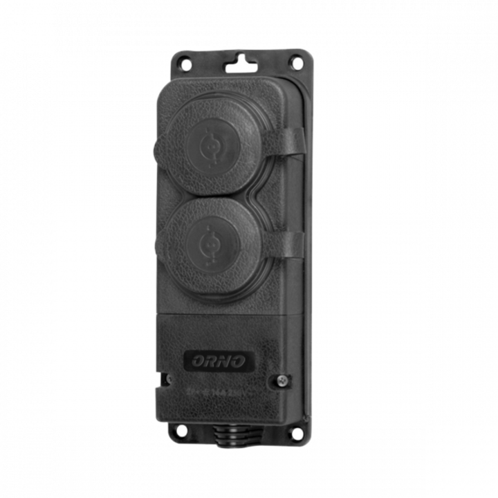 Удължител тип сплитер, Orno, Гума, Водо и удароустойчив, IP44, 2 гнезда, 16A, 230V AC, Черен