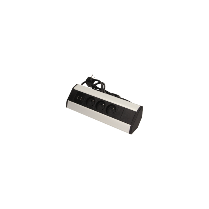 Гнездо за мебели, ORNO, 3x2P+Z, 2xUSB, С USB зарядно, Кабел 1.8 м, Бял/Черен