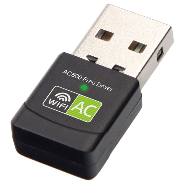 Wi-Fi адаптер, MorFansi, двубандов, 600Mbps, без драйвер, 2.4/5.8G, черен