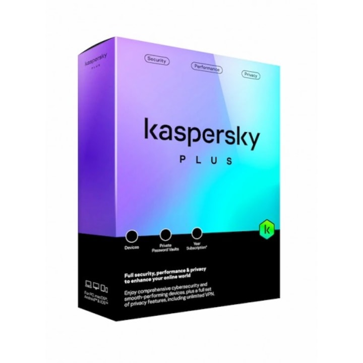 Víruskereső szoftver, Kaspersky Plus, 1D, 1 év
