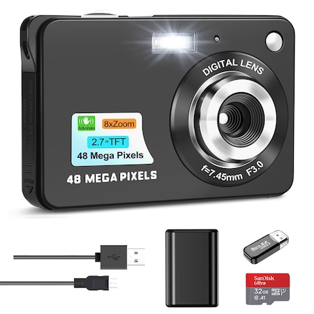 Aparat foto Digital NBD®, 2.7", 48MP, 8X Digital Zoom, 32GB SD Card, Negru