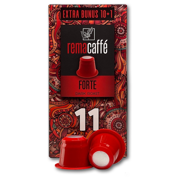 Pachet 11 capsule cafea Forte, REMACAFFE, Compatibil cu Nespresso