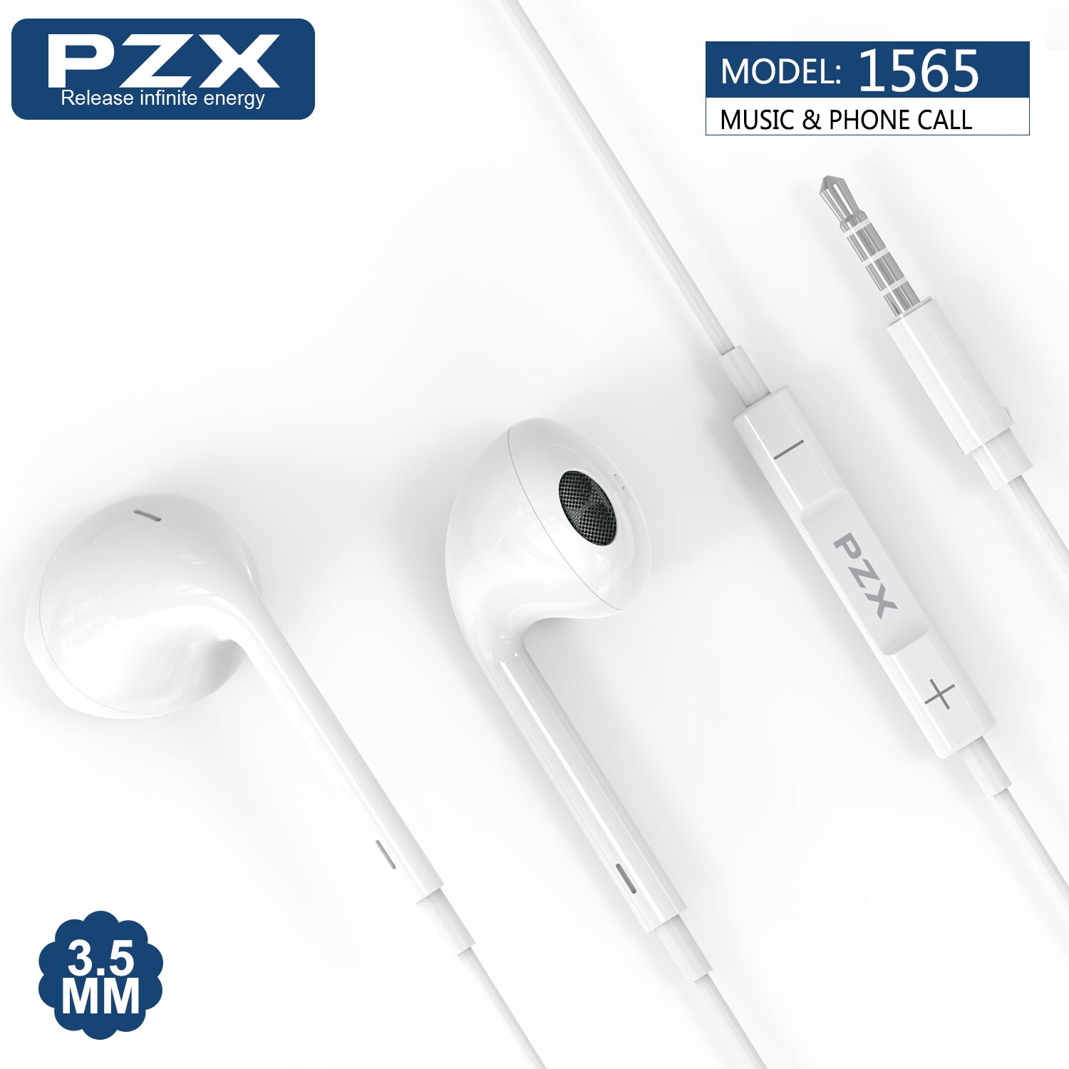 Casti cu microfon PZX, 1565, 3.5 mm, Alb