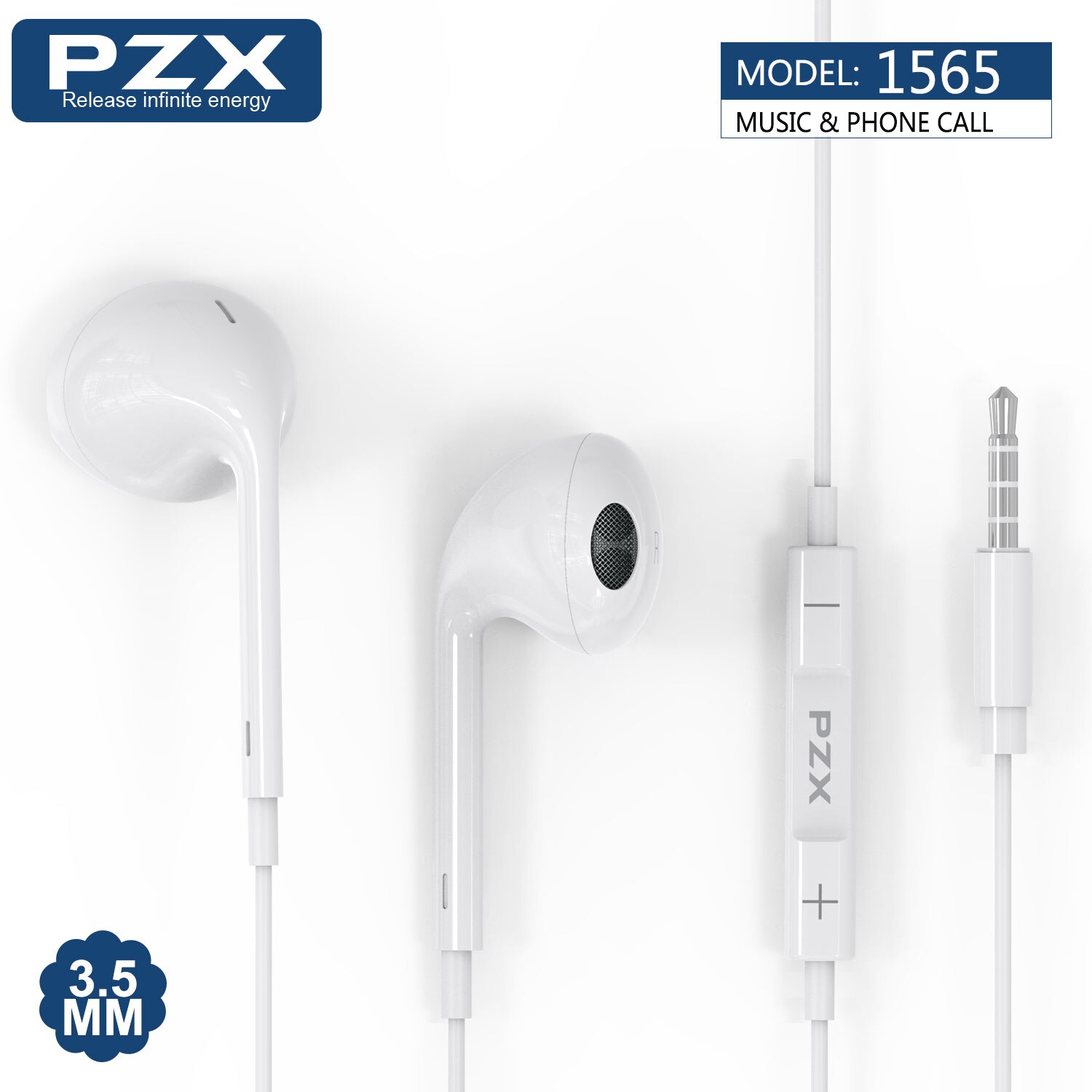 Casti cu microfon PZX, 1565, 3.5 mm, Alb