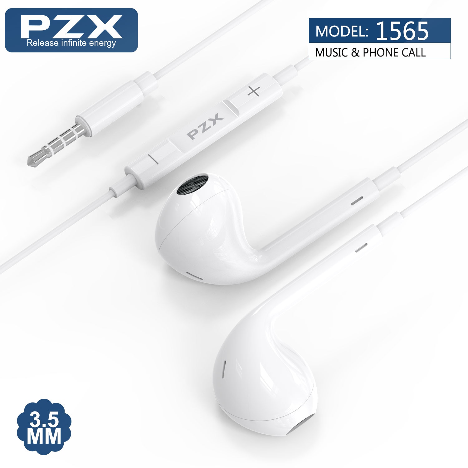 Casti cu microfon PZX, 1565, 3.5 mm, Alb