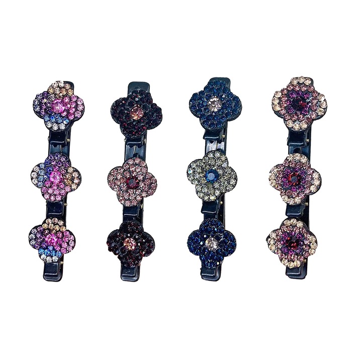 Фиби за коса, Кристали, Цветя, Многоцветни, Комплект от 4