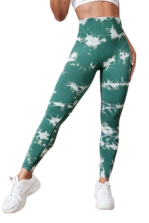 Pantaloni fitness modelatori cu elemente grafice, Dark Marble, Verde 505