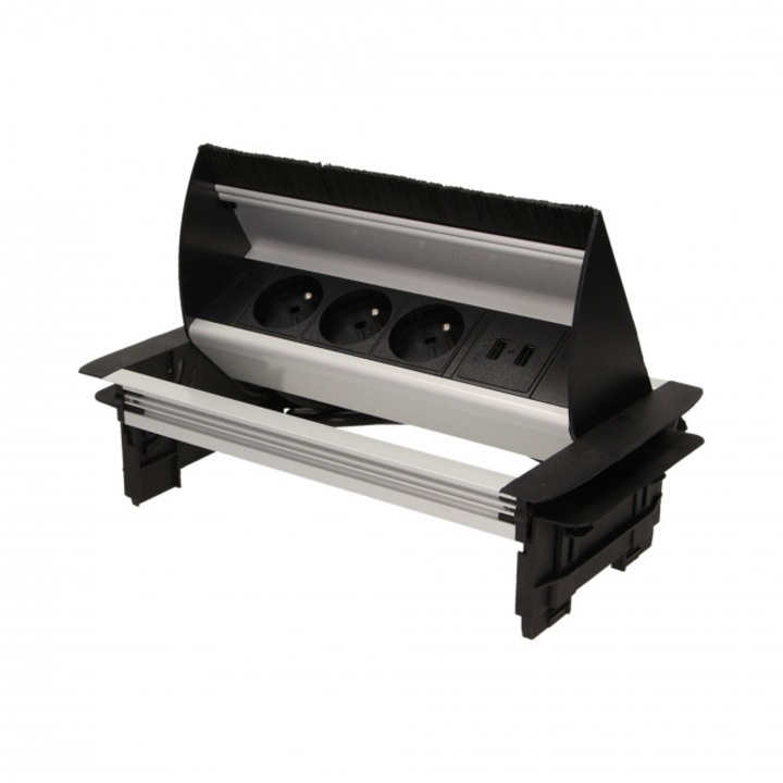 Удължител ORNO, 3x2P+Z и 2xUSB, USB зарядно, 1,8 м кабел, Сив/Черен