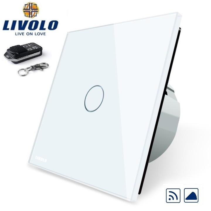 Сензорен димер LIVOLO Единичен, С кристален панел, Дистанционен контрол, Бял