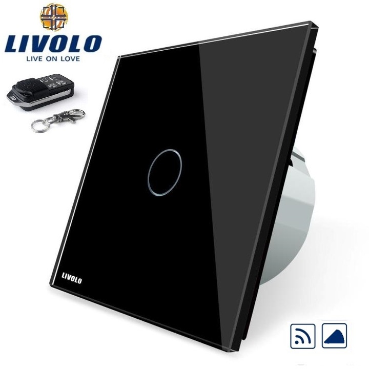Сензорен димер LIVOLO Единичен, С кристален панел, Дистанционен контрол, Черен