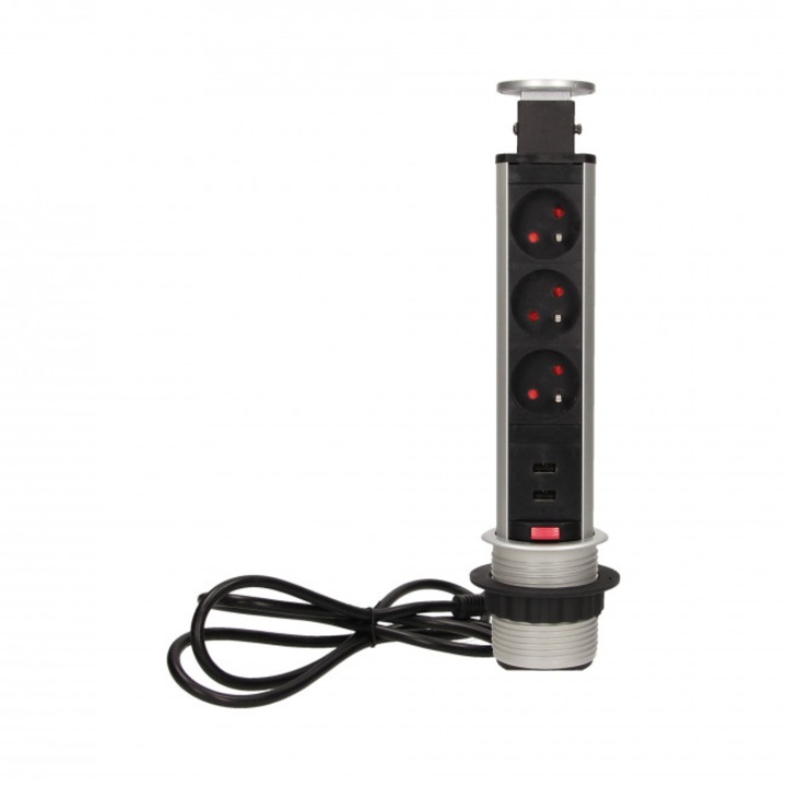 Гнездо за мебели, ORNO, Пластмаса + Метал, 3x2P+Z, 6 см, Разтегателен, С USB зарядно, 1.8 м кабел, Многоцветен