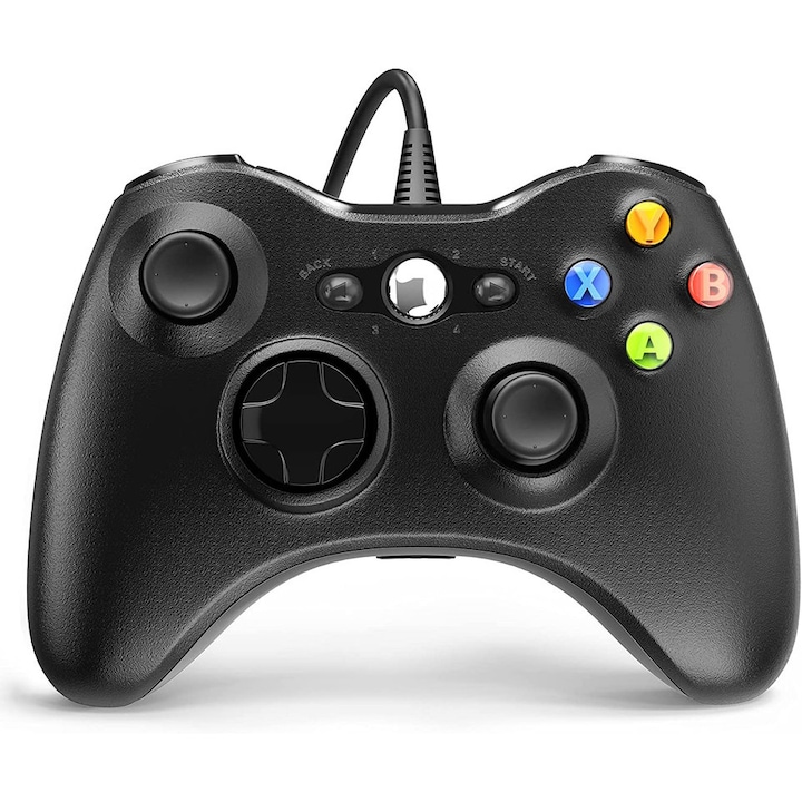 Controler de joc cu fir pentru Xbox 360, Cu dubla vibratie Turbo, Compatibil cu Xbox 360/360 Slim si PC Windows 7/8/10/11, 14,5×10×6 cm, Negru