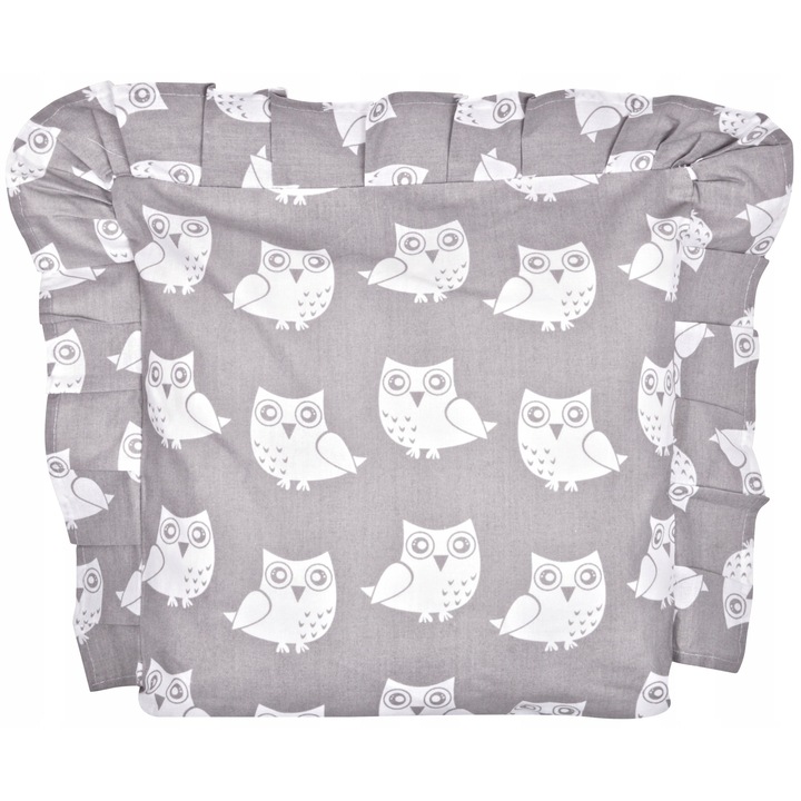Set perna/fata de perna pentru copii Gray Owls, Tuppi, Bumbac, Alb/Gri