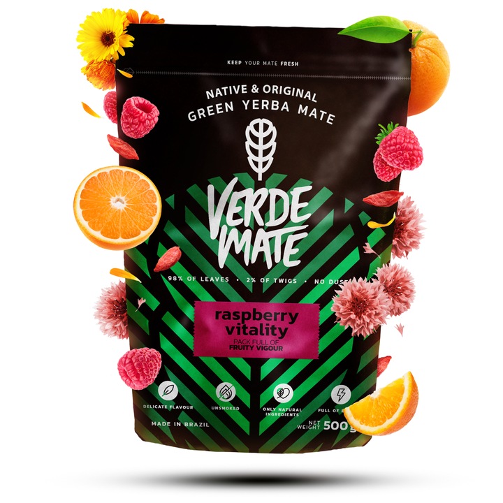 Чай Yerba Mate, Raspberry Vitality, Малини, 500г