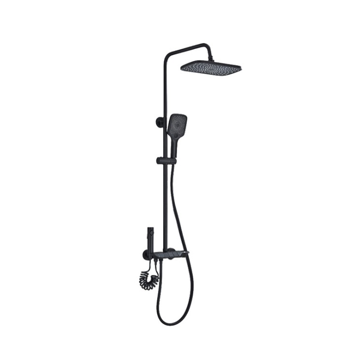 Coloana dus, Blackswan, Tip M166, model negru ajustabil, cu pipa ascunsa si dus cu presiune, dimensiune 120 cm