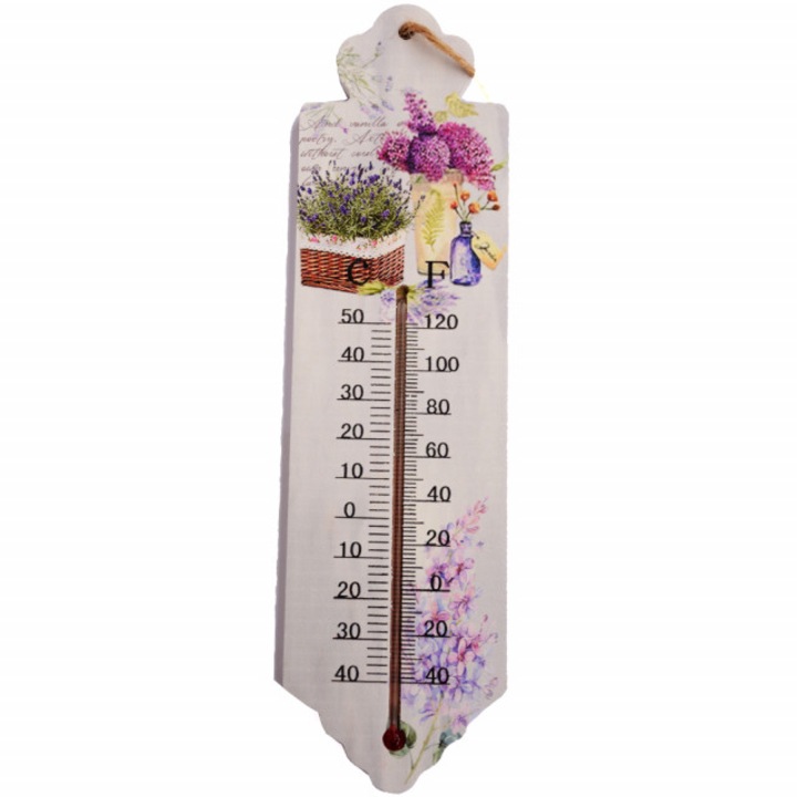 Стенен термометър Pufo Flowers, за закрито, 26 х 7 см