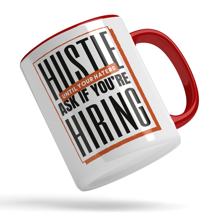 Cana Cu Mesaj Motivational "Hustle Hard Quote", Ceramica, 330 ml, Negru, Portocaliu