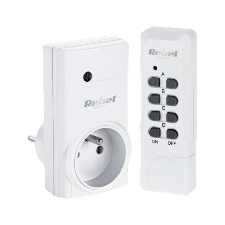 Priza cu telecomanda, Rebel, 1000 W, 230 V, 25 m, Negru/Alb