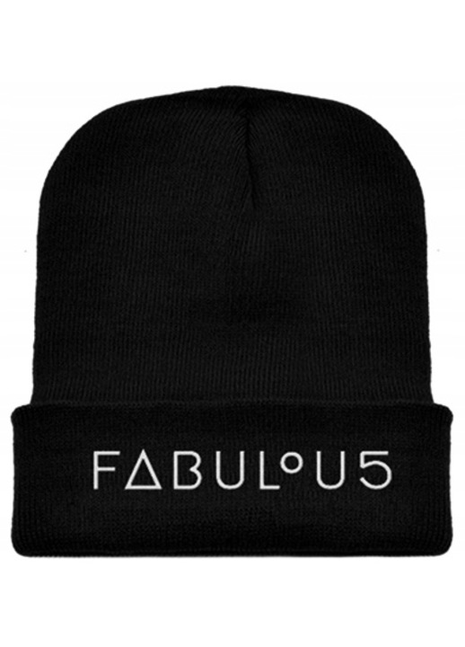 Caciula unisex Volan, Imprimeu text, Acril, Negru/Alb, One size