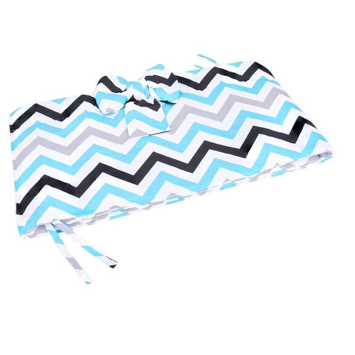 Protector pat pentru copii On Rungs Zigzag, Tuppi, Bumbac, 180 x 35 cm, Albastru/Alb