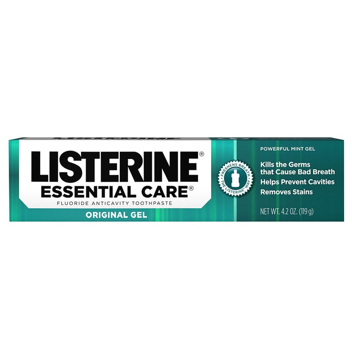 Паста за зъби, Listerine, Essential Care, оригинален гел, антимикробен ефект за свеж дъх, 119гр