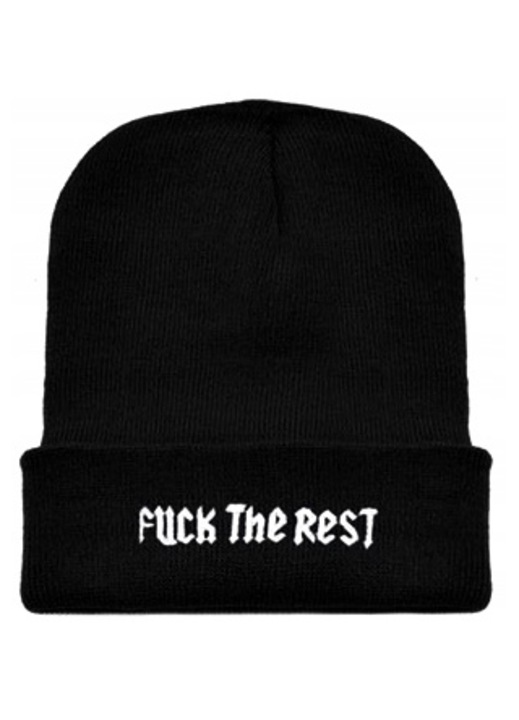 Caciula unisex Volan, Imprimeu text, Acril, Negru/Alb, One size