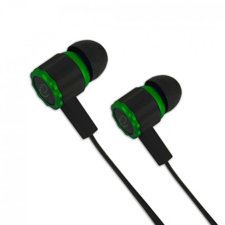 Слушалки за поставяне в ушите Viper, Esperanza, гумени вложки, вграден микрофон, 50 mW, 1,2 m, черно/зелено