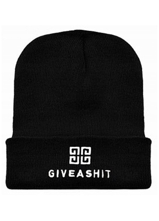 Caciula unisex Volan, Imprimeu text, Acril, Negru/Alb, One size