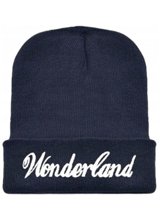 Caciula unisex Volan, Imprimeu text, Acril, Bleumarin/Alb, One size