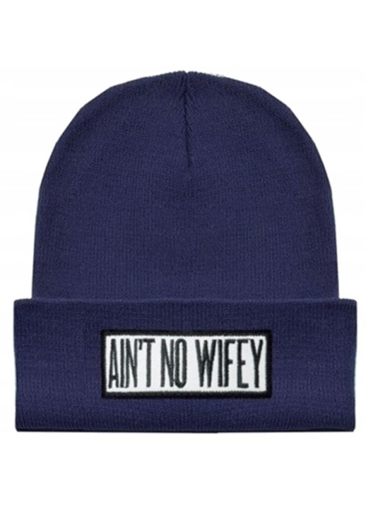 Caciula unisex Volan, Imprimeu text, Acril, Bleumarin/Alb, One size