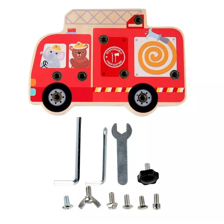 Сензорна дъска Busy Fire Truck Montessori дейности за завинтване, многоцветна, Toyska®