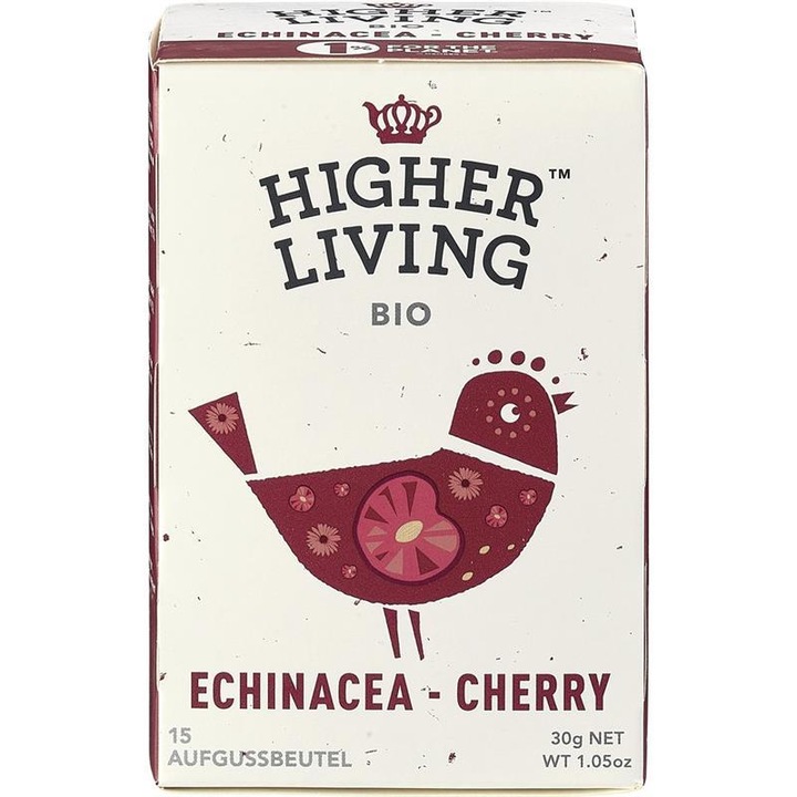 Echinacea és cseresznye tea, 15 tasak, bio, 30g, Higher Living