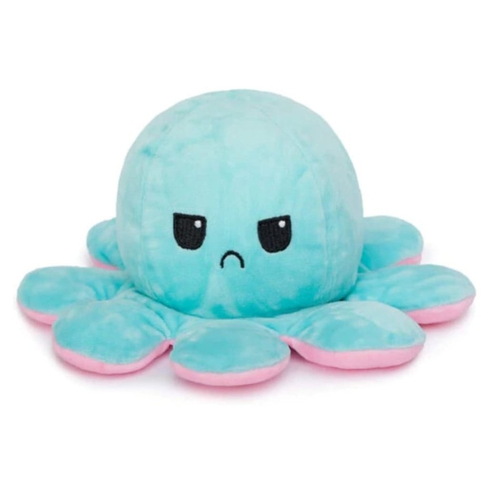 Caracatita reversibila din plus, cu doua fete, bleu/roz, 35 cm