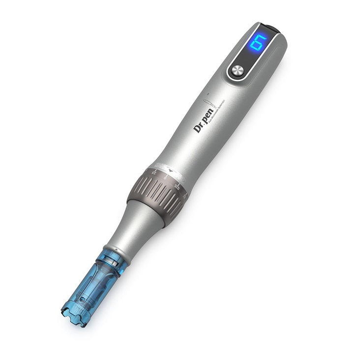Молив с титаниеви микро-игли, Dermapen, Dr. Pen, Ultima M8S, за електропорация, против бръчки и стареене, Безжичен, 2x Резерви 12 пина, Дълбочина 0,25 - 2,50 mm, 6 скорости