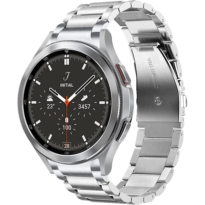 20 мм метална каишка за смарт часовник Samsung Galaxy Watch 4 Classic 42 мм, неръждаема стомана, телескопи с бързо освобождаване, сребрист