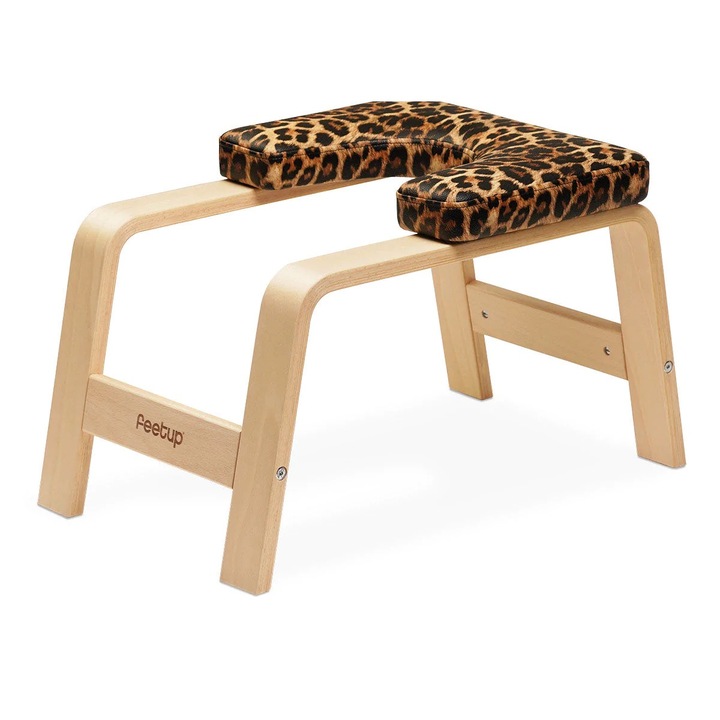 Jógaszék inverzióhoz/fejenálláshoz, FeetUp® Trainer, világos fa, Leopárd bőr