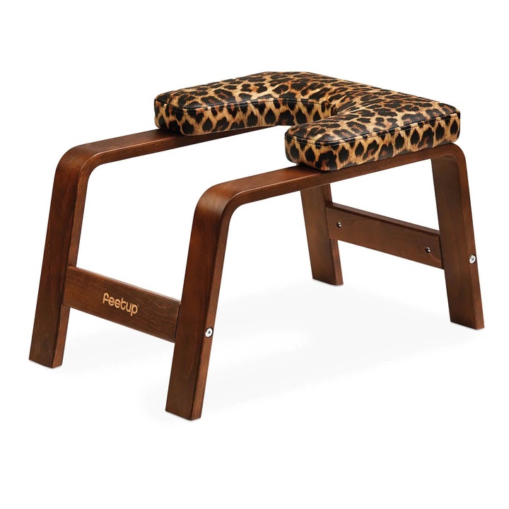 Jógaszék inverzióhoz/fejenálláshoz, FeetUp® Trainer, sötét fa, Leopárd bőr