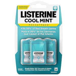 Set Benzi Improspatare Respiratie, Listerine, Pocket Packs, impotriva Halitozei si Respiratiei Urat Mirositoare, Fara Zahar, 3x 24 benzi